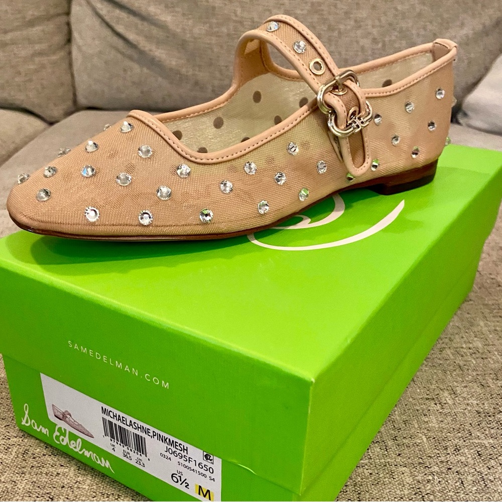 Sam Edelman Michaela Shine Mary Jane Flat, Vintage Pink Mesh Size 6.5